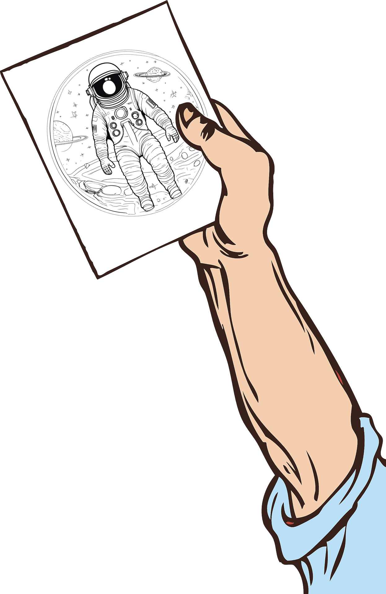 A man holding a coloring page