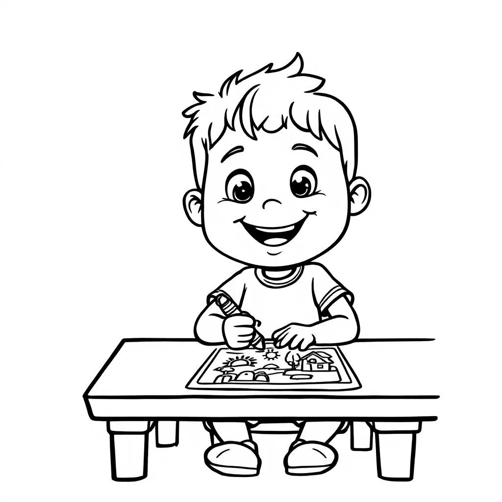 Kids happily coloring at a table, no screens in sight